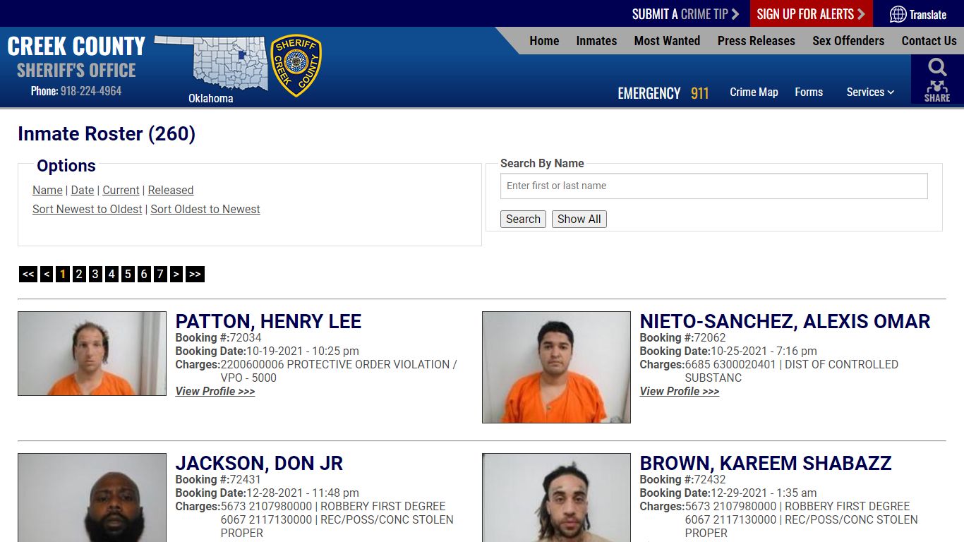 Current Inmates Booking Date Ascending - Creek County Sheriff